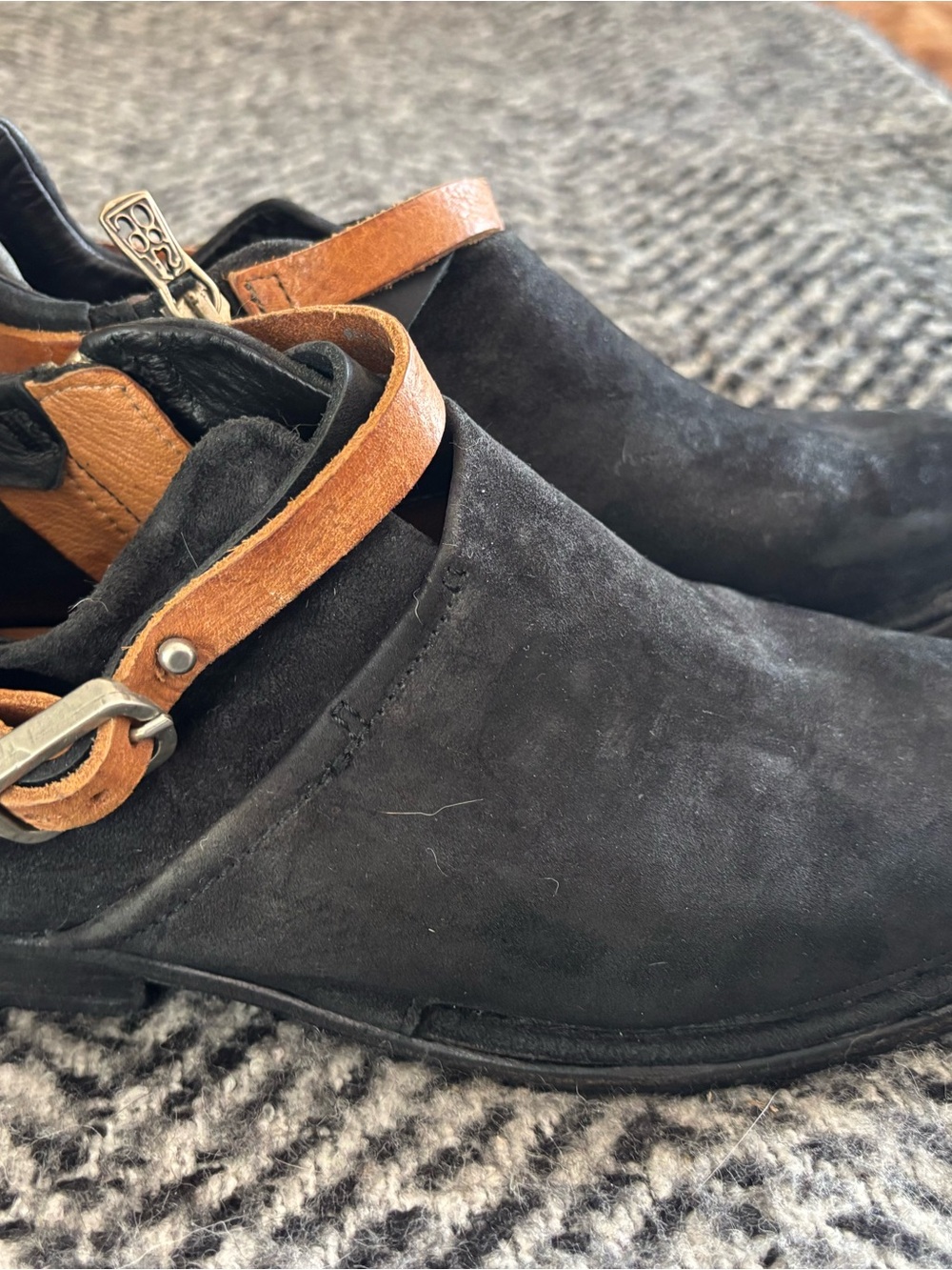 A.S.98 Black Suede Ankle Boots with Brown Strap - Picture 2 of 7